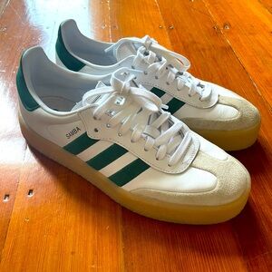Adidas platform sambas -white with green stripes